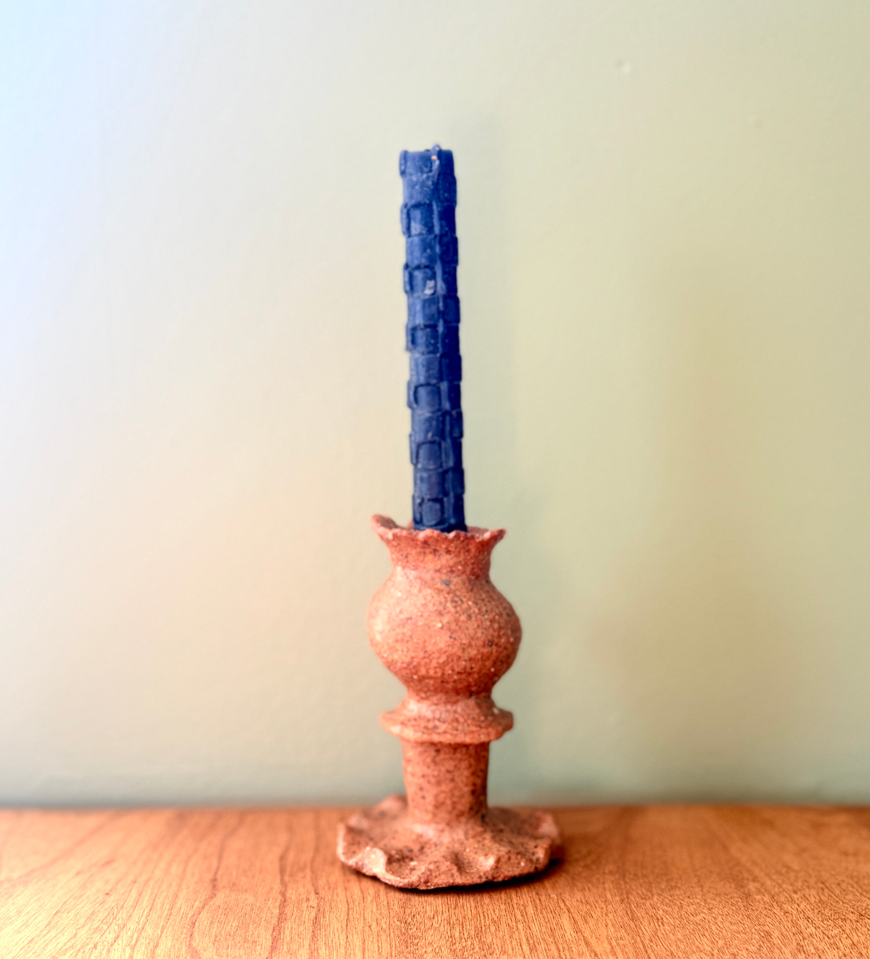 Small brown stoneware bud vase with organic shape, handmade in NYC