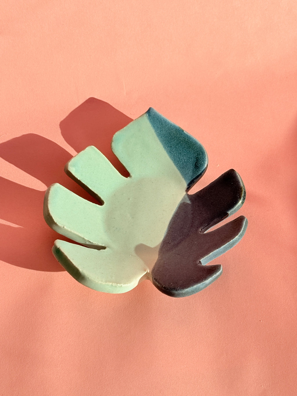 Abstract stoneware trinket dish in soft green and blue