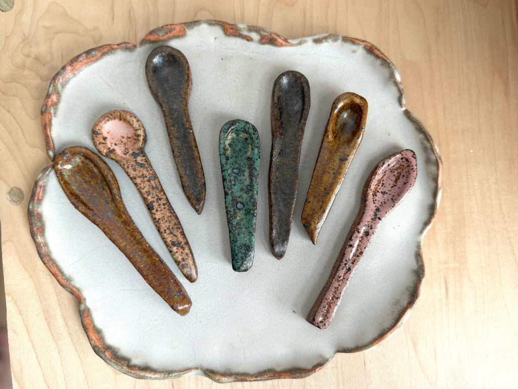 Handmade Ceramic "Salty" Spoon – Speckled Stoneware Mini Scoop | Bunzy