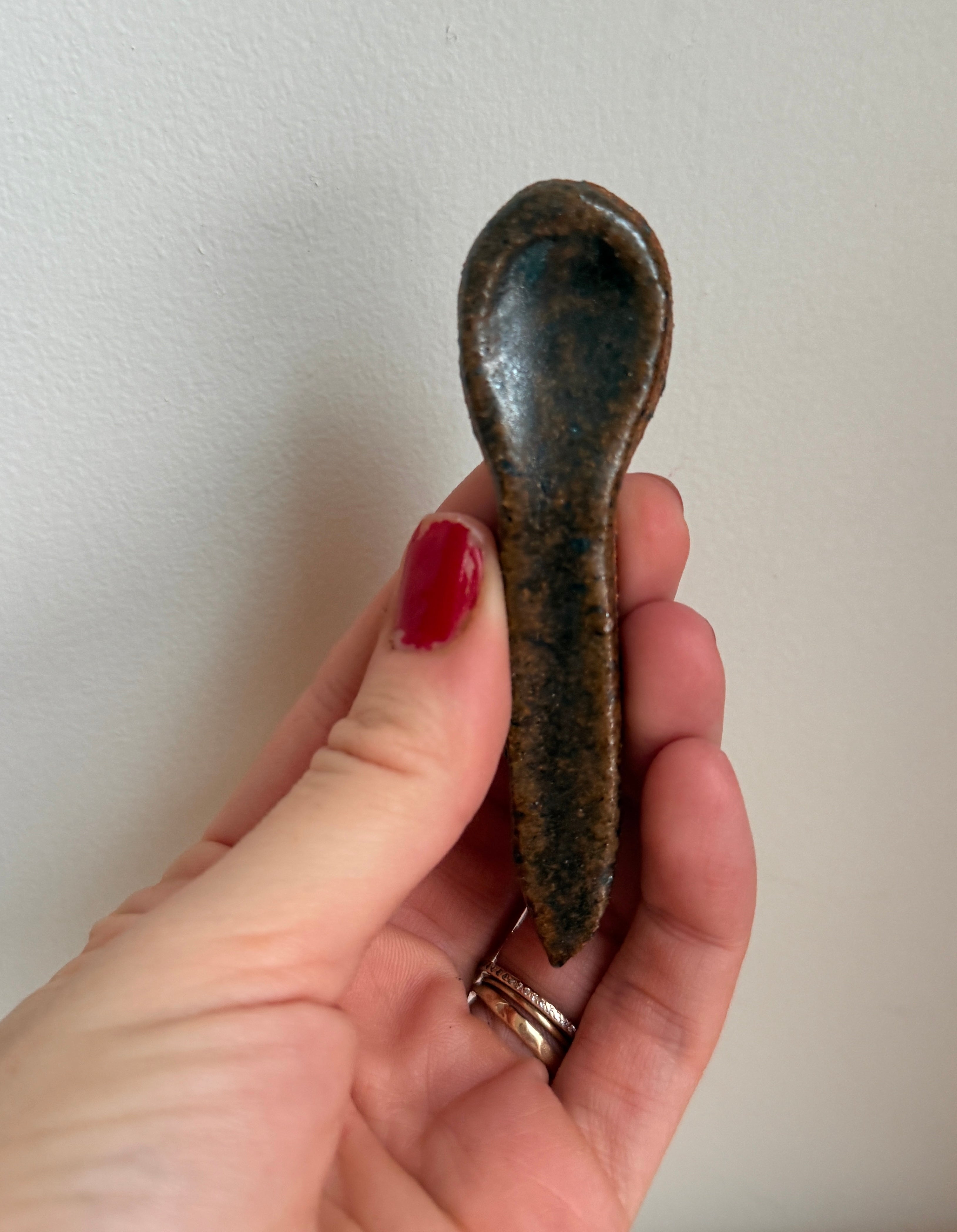 Handmade Ceramic "Salty" Spoon – Speckled Stoneware Mini Scoop | Bunzy