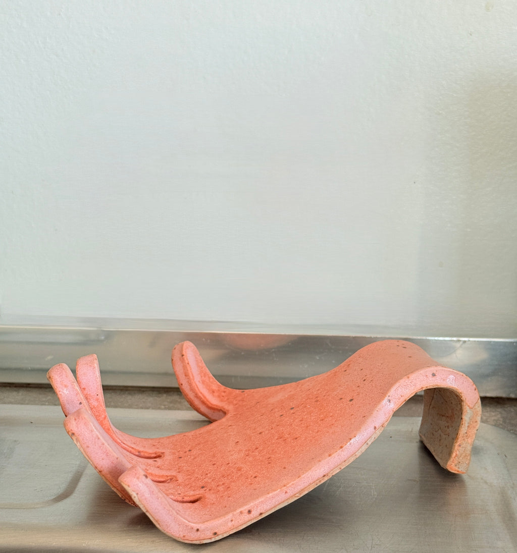 Minimal hand-shaped stoneware sponge holder for kitchen sink decor