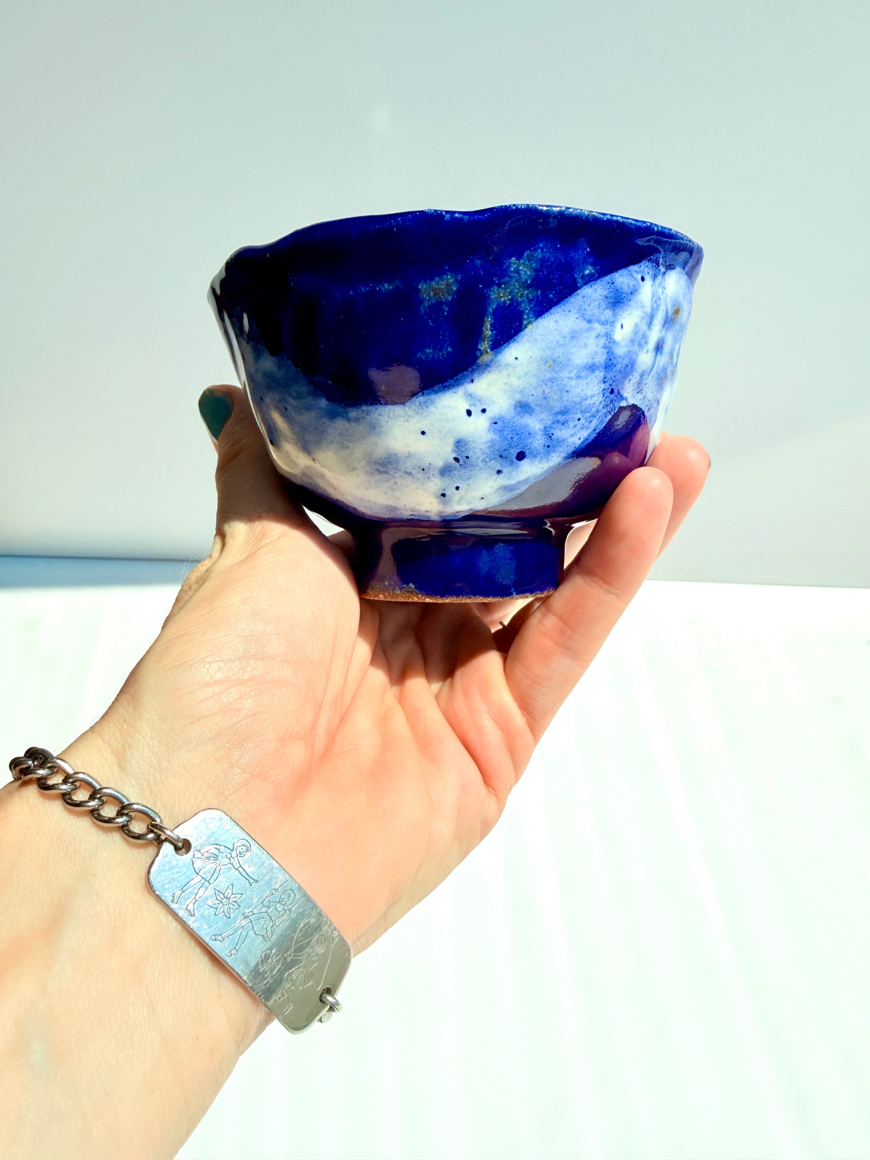 Blue Latte Cup with White Stripe