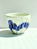 Carved White Latte Cup with Cobalt Blue Brushstroke | Stoneware Coffee Cup | Handmade Pottery
