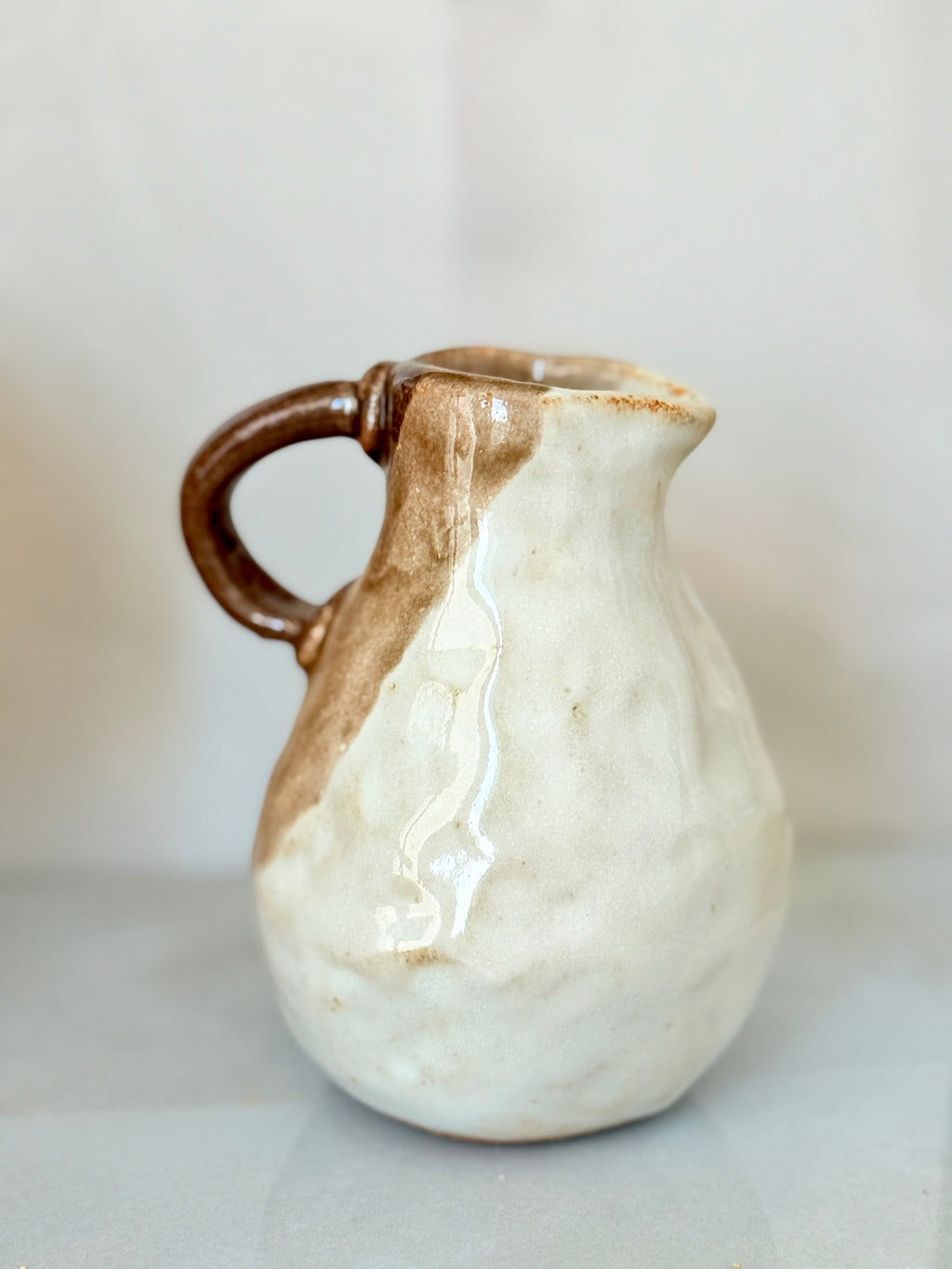 Handmade Stoneware Creamer | Brown Drip Glaze Milk Pitcher | Small Ceramic Creamer)
