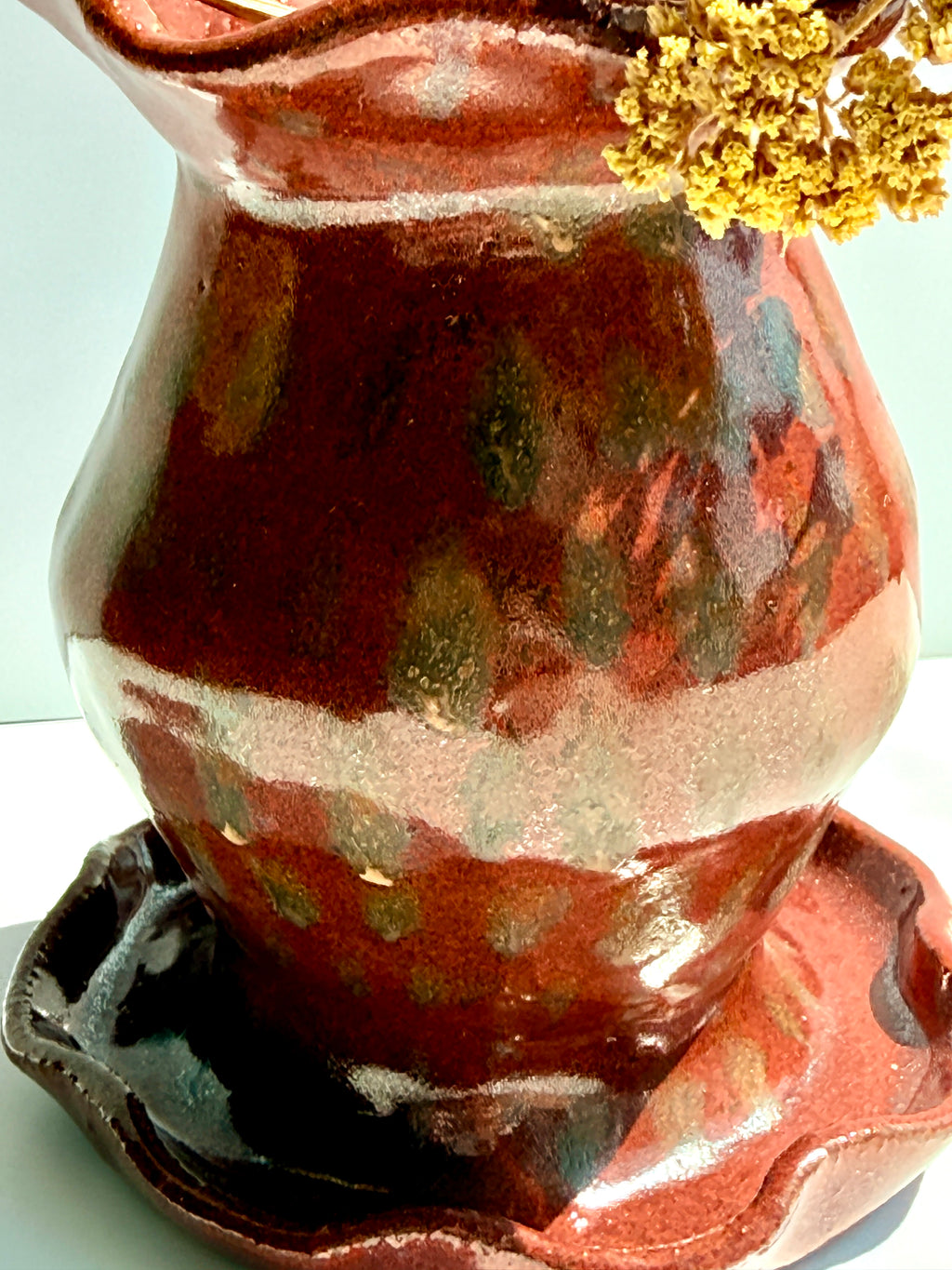 Brown Speckled Stoneware Vase with Ruffled Rim