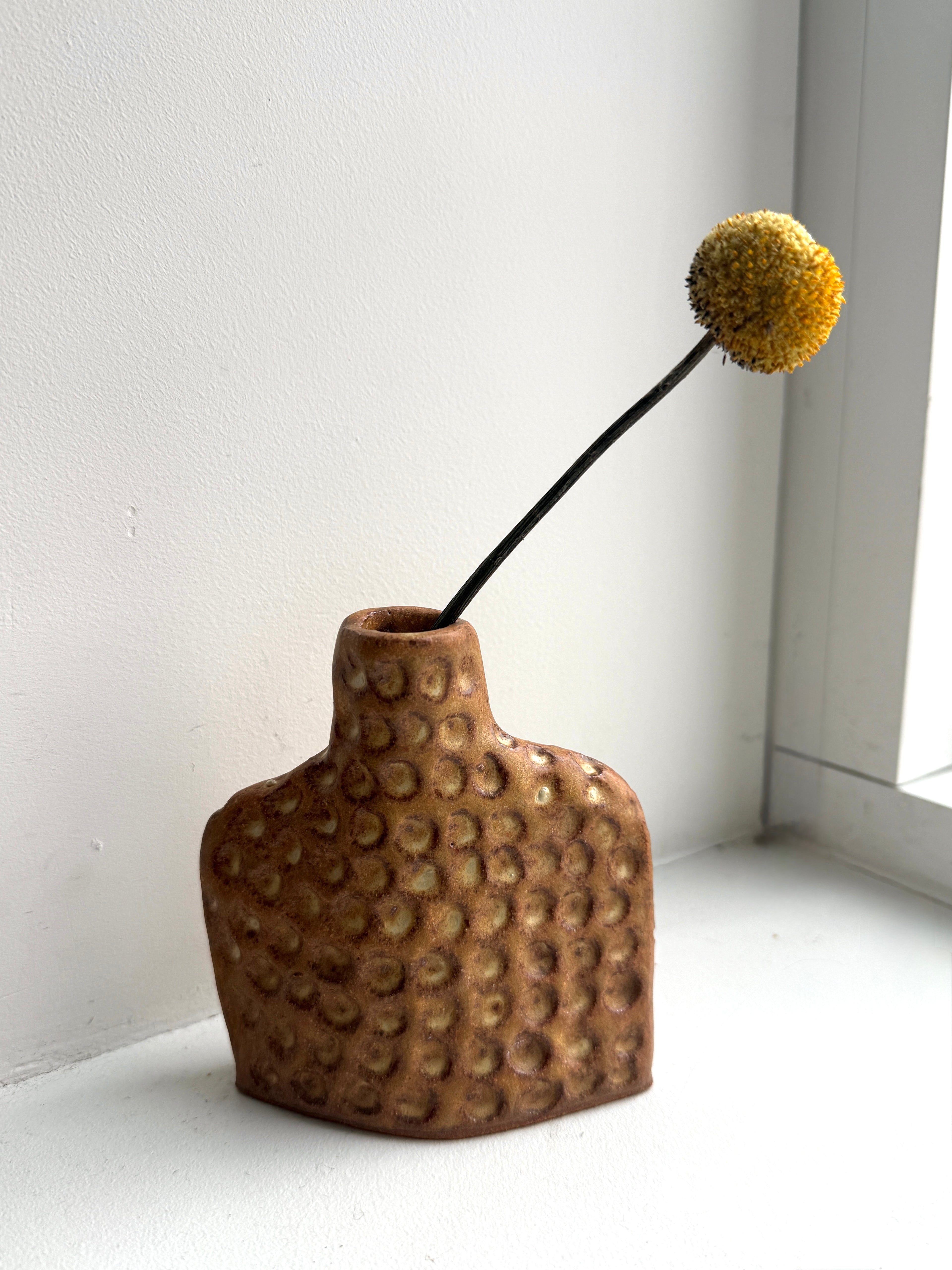 Handmade Ceramic Bud Vase – Textured Stoneware Bun Bun Vase with Dimples