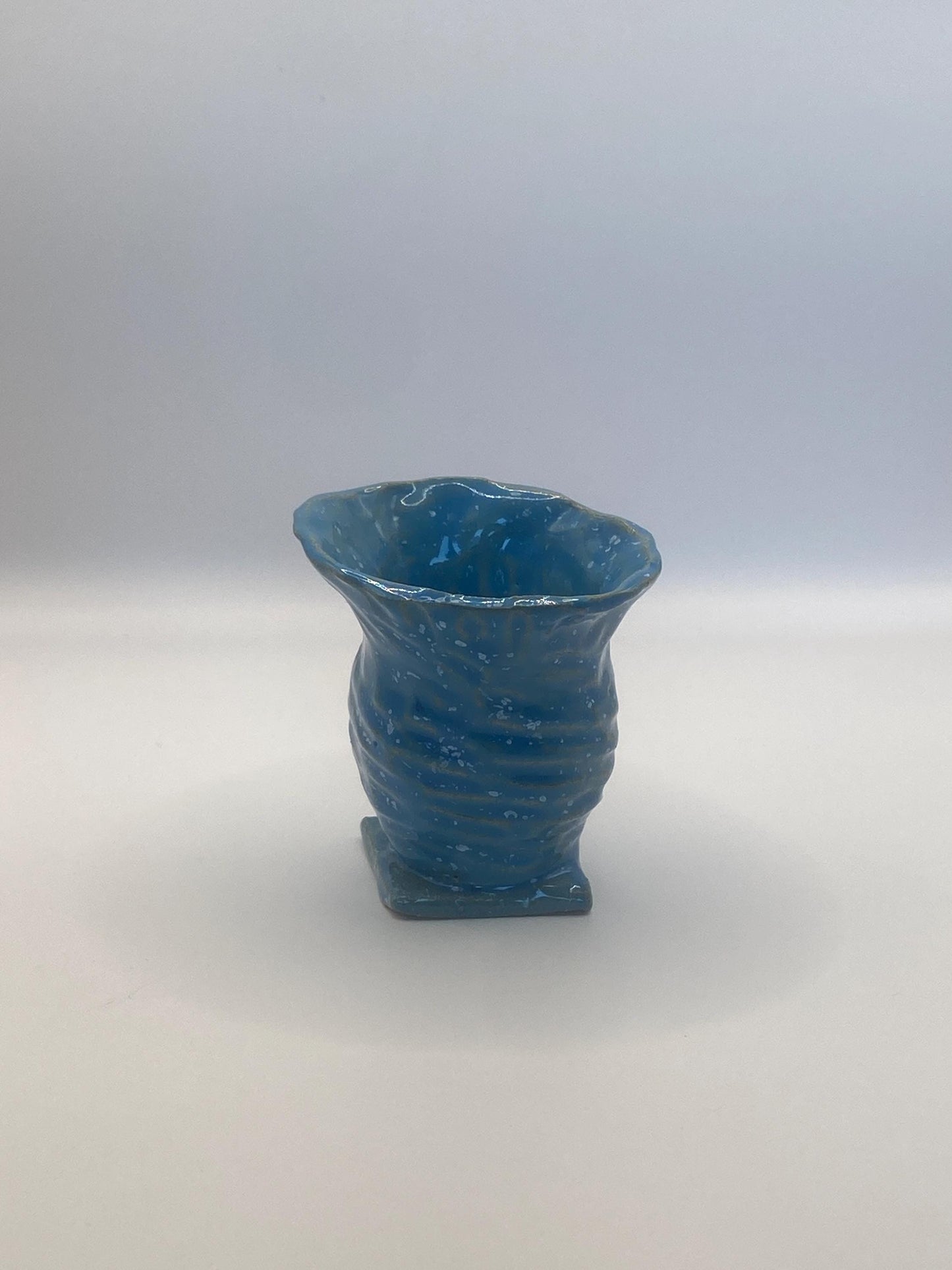 Small blue speckled ceramic vase, perfect for displaying flowers or as a decorative accent piece in modern home decor.