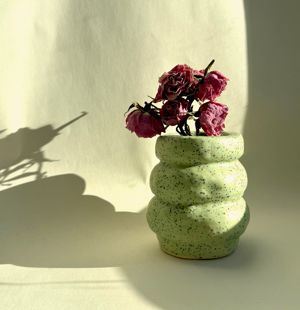 Mint Speckled Handmade stoneware vase, 3.5 x 2.5 inches, Bunzy ceramics