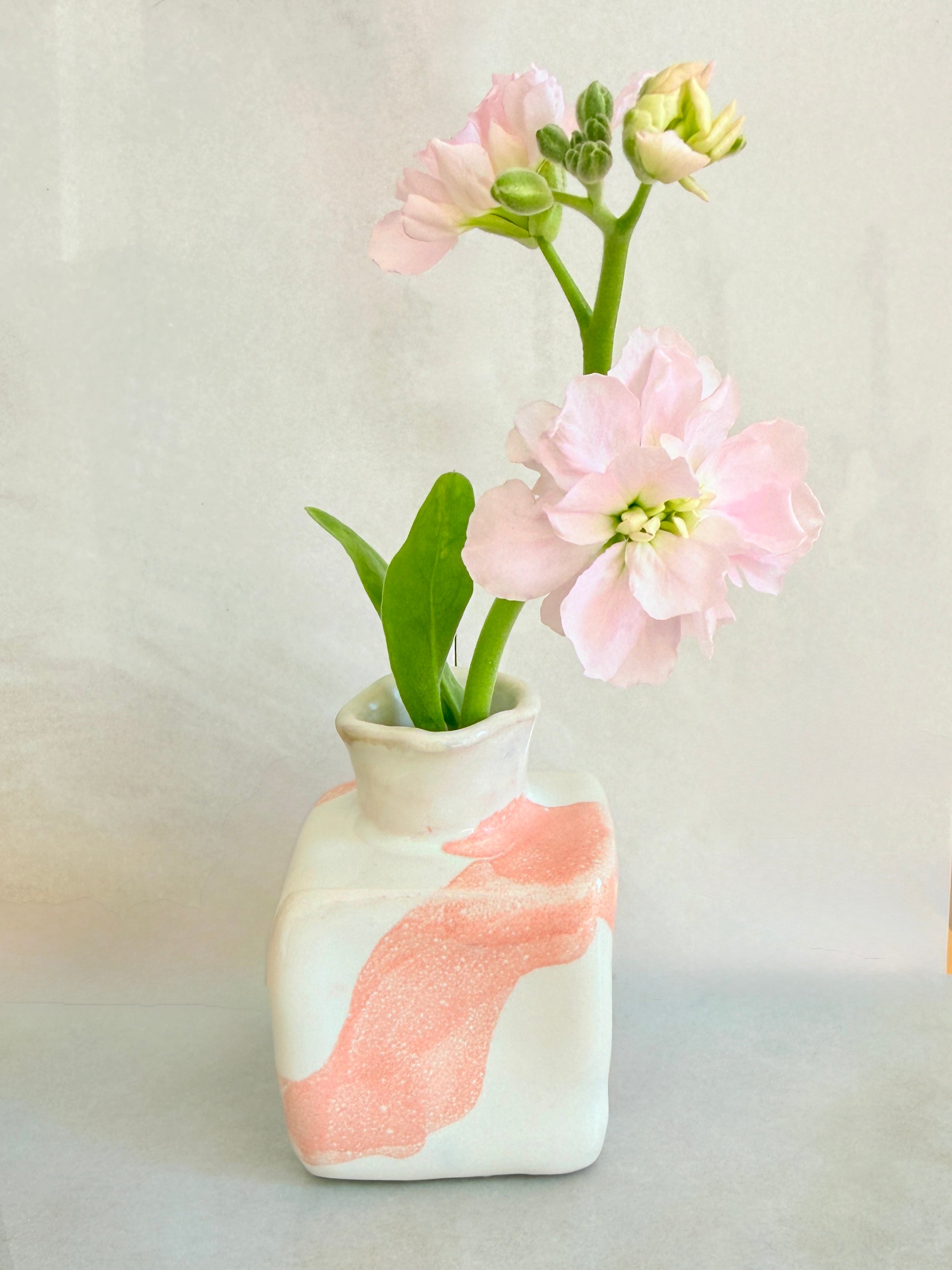 Small Square Porcelain Vase | Pink and White Bud Vase | Handmade Ceramic Vase